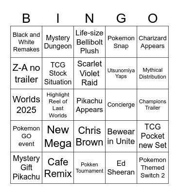 Pokemon Presents Bingo Card