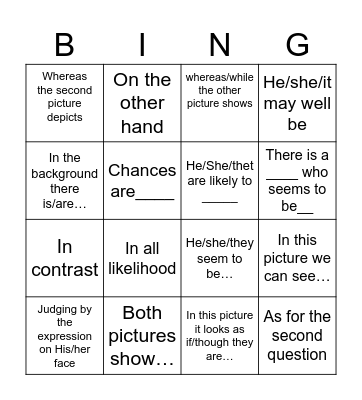 First Speaking Part 2 Bingo Card