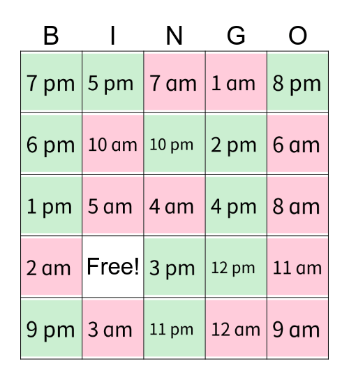 What time is it? Bingo Card