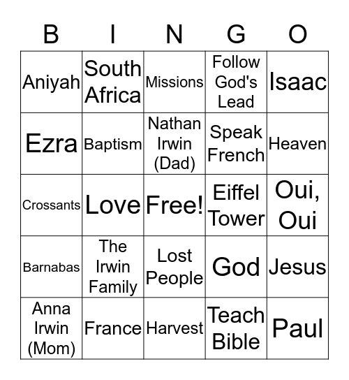Missionary Bingo Card
