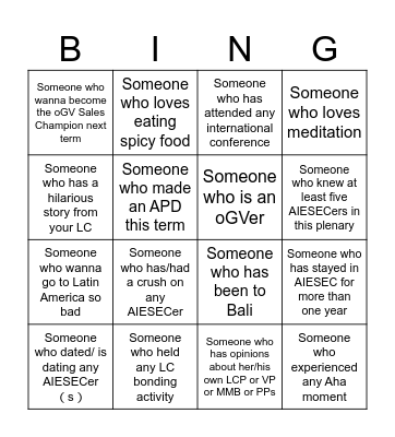 2025 SumCo Bingo Card