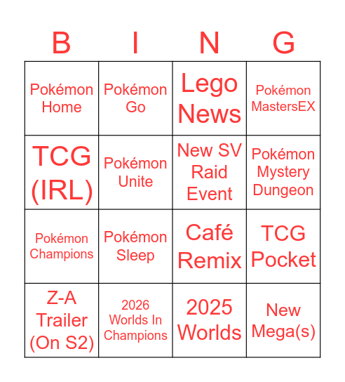 July Pokémon Presents Bingo Card