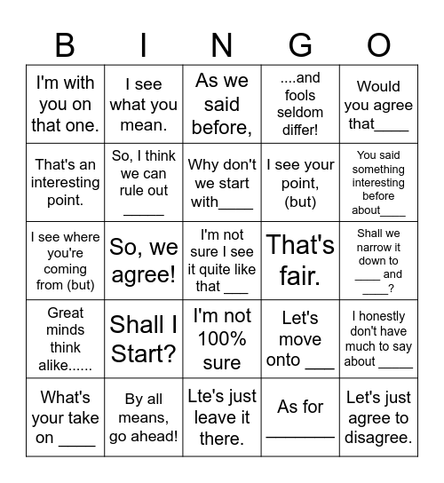First Speaking Part 3 Bingo Card