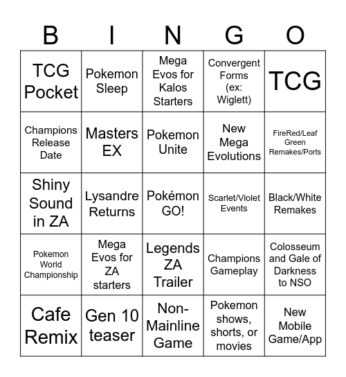 Pokemon Presents July 2025 Bingo Card