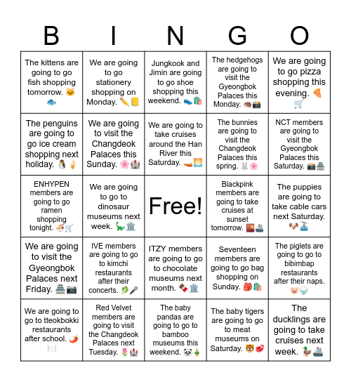 B7 L18 The foxes are going to go hat shopping next Wednesday. 🦊🎩 Bingo Card