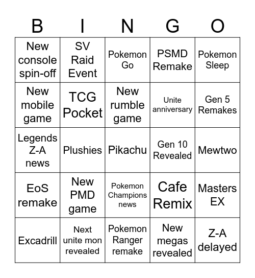 Pokemon Presents July 22 2025 Bingo Card