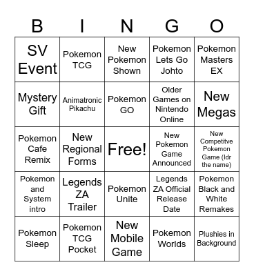 Pokemon Presents BINGO Card