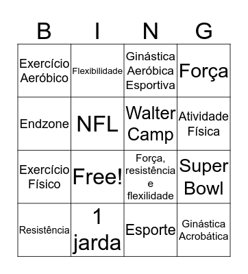 Educação Física Bingo Card