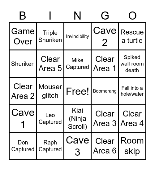 Gaming Bingo - #14 - Teenage Mutant Ninja Turtles Bingo Card