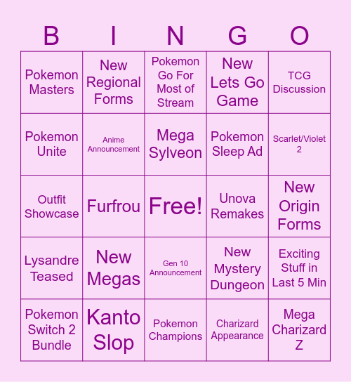 Pokemon Presents Bingaur Bingo Card