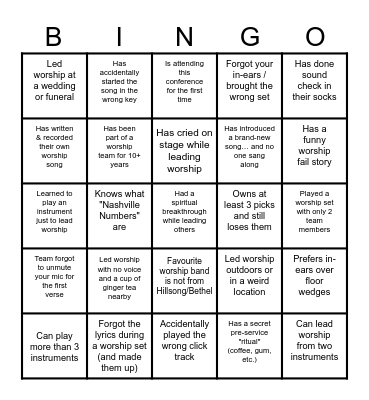Worship Leader Confessions Bingo Card