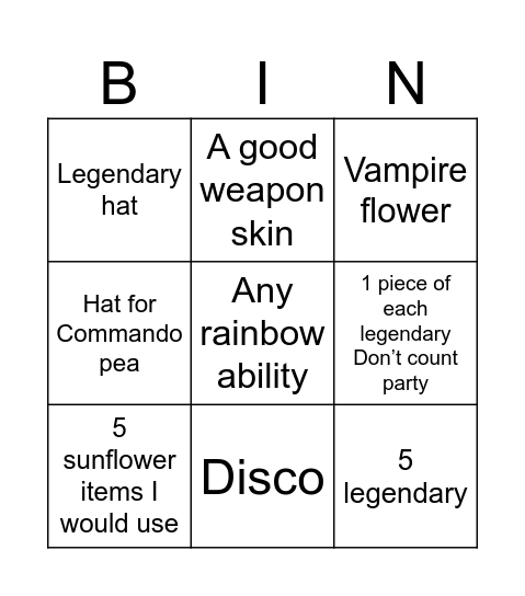 1 million Bingo Card