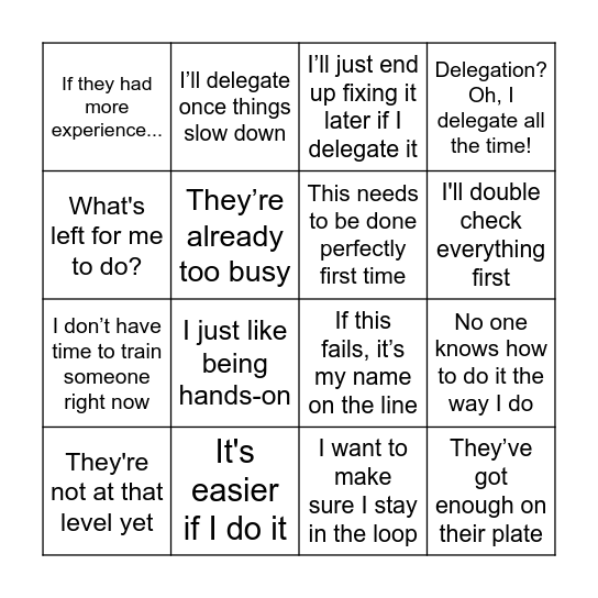 Delegation Bingo Card