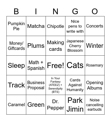 Kiki's Favs Bingo Card