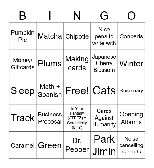 Kiki's Favs Bingo Card