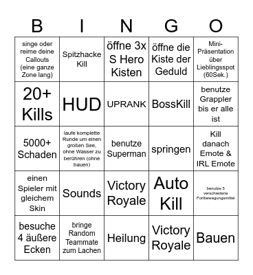 Jessie's Fortnite Bingo Card