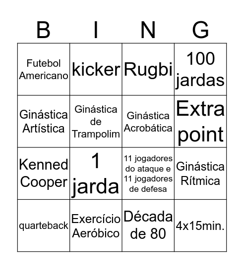 Educação Física Bingo Card