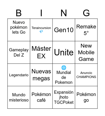 Pokémon direct 22/7 Bingo Card