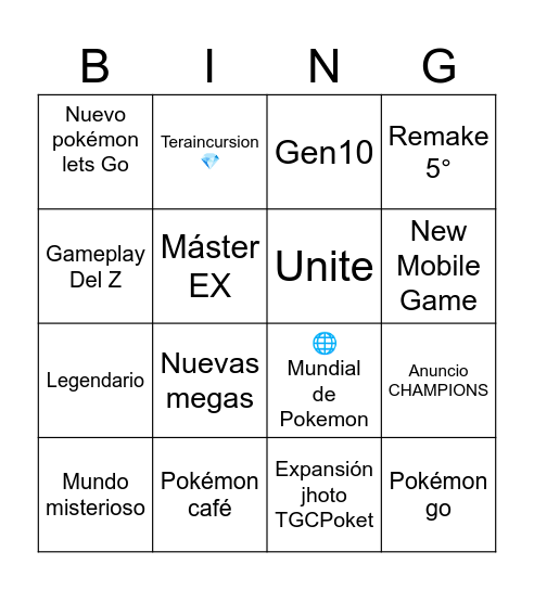 Pokémon direct 22/7 Bingo Card