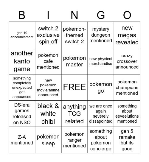 pokemon presents bingo Card