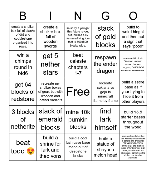 minc rac Bingo Card