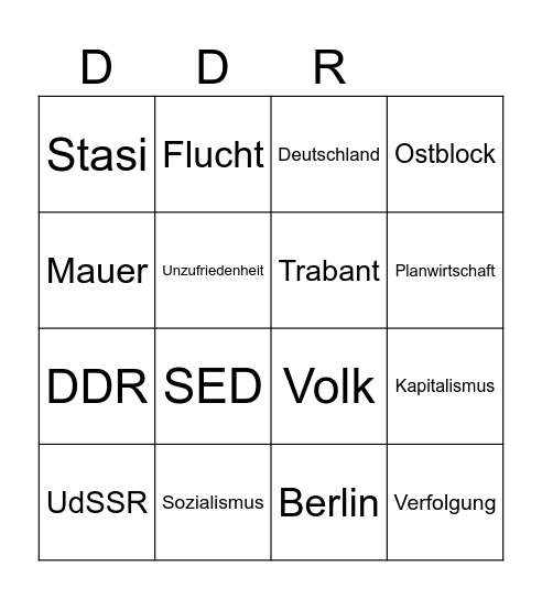 Geschichtsbingo Card