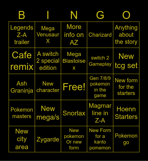 Pokemon 22.7.25 Bingo Card