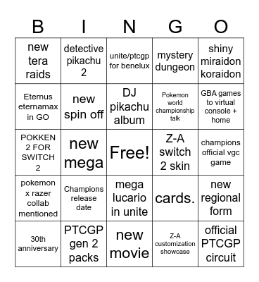 Pokemon presents Bingo Card