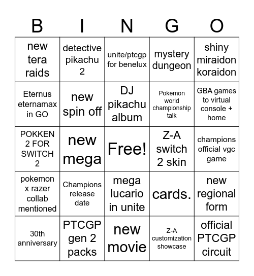 Pokemon presents Bingo Card