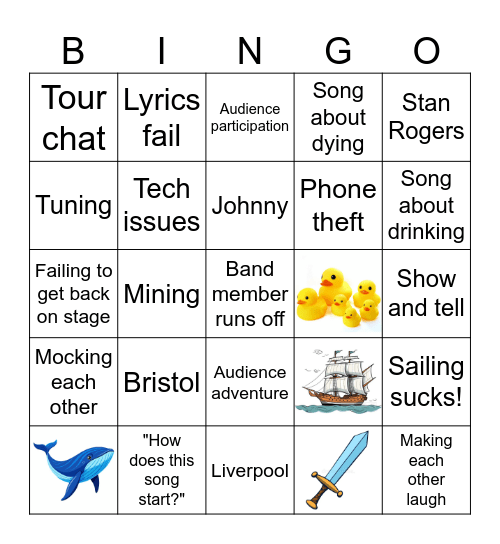 The Longest Johns gig bingo Card