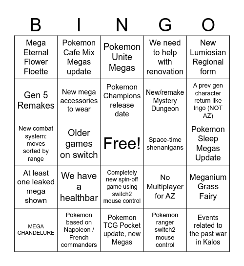 Pokemon Presents 22 Jul 9 PM Bingo Card