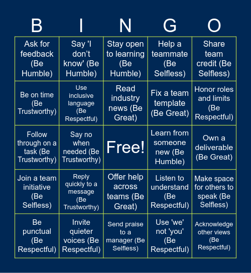 You Are the Team BINGO Card