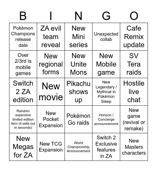 Pokémon Present July 2025 Bingo Card