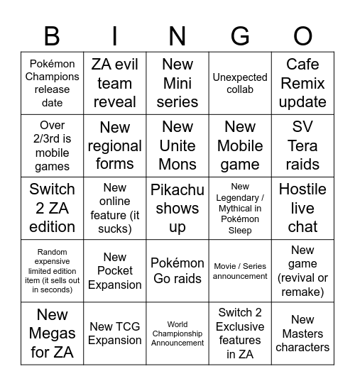 Pokémon Present July 2025 Bingo Card