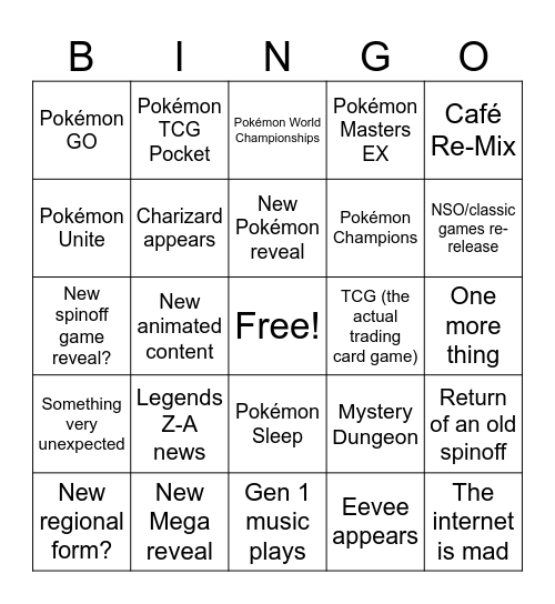 Pokémon Presents July 2025 Bingo Card