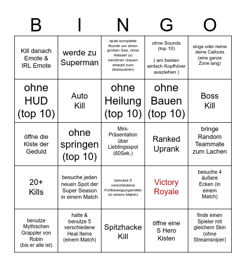 Jessies Ultimatives Fortnite Bingo Card