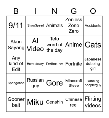 Instagram reels Bingo Card