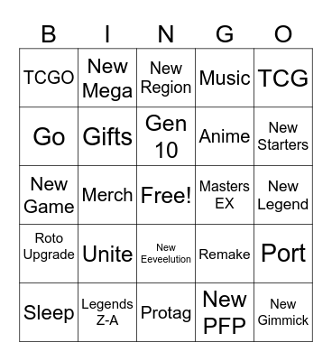 Pokemon Presents Bingo Card
