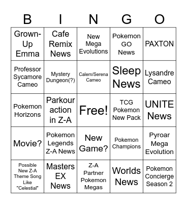 SpinXNite's Pokemon Presents Bingo Card