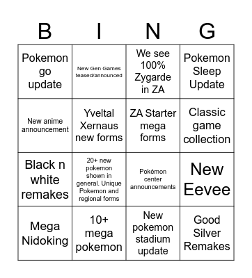 Pokemon Bingo Card