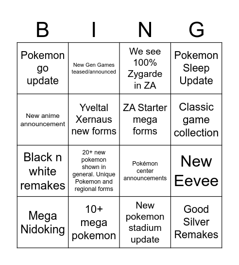 Pokemon Bingo Card