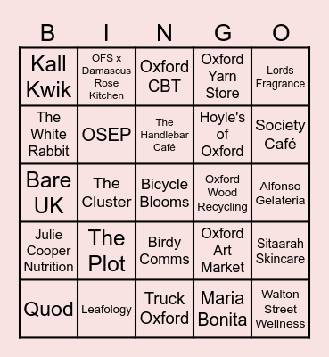 INDIE OXFORD BINGO Card