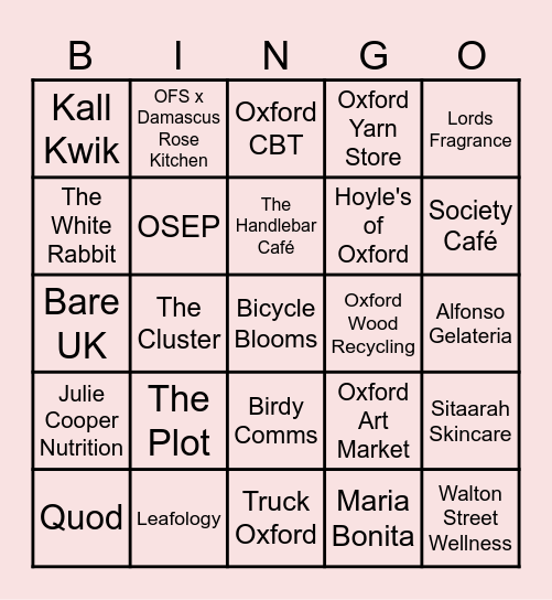 INDIE OXFORD BINGO Card