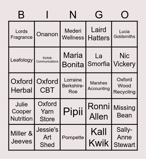 INDIE OXFORD BINGO Card