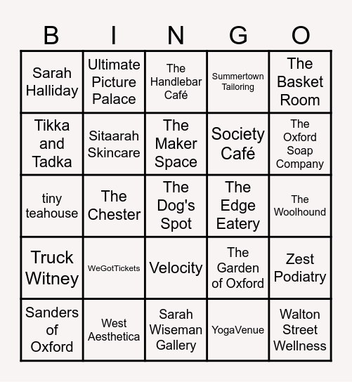 INDIE OXFORD BINGO Card