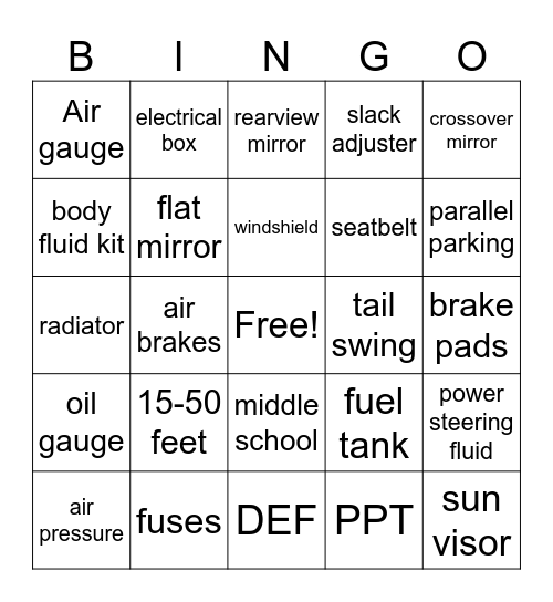 SCHOOL BUS BINGO Card