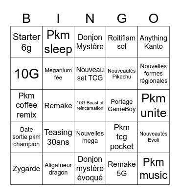Pokemon present Bingo Card