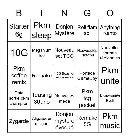 Pokemon present Bingo Card
