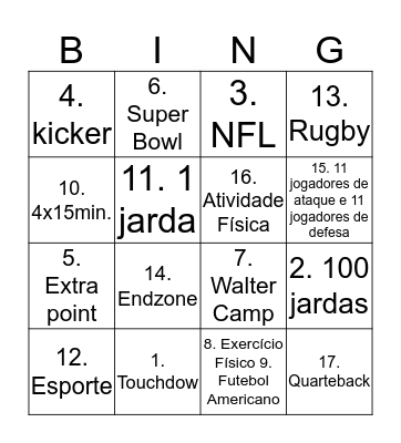 Educação Física Bingo Card
