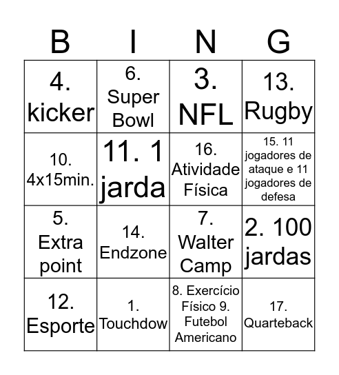 Educação Física Bingo Card